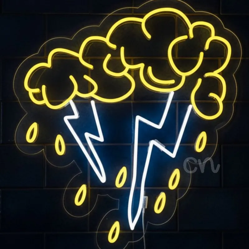 Custom Neon | Neon Storm Cloud with Lightning and Rain Sign | 24x22