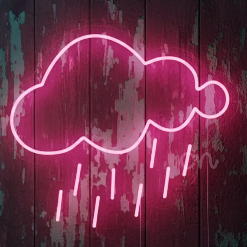 Custom Neon | Cloud with Rain Neon Sign in Pink LED | 22x24