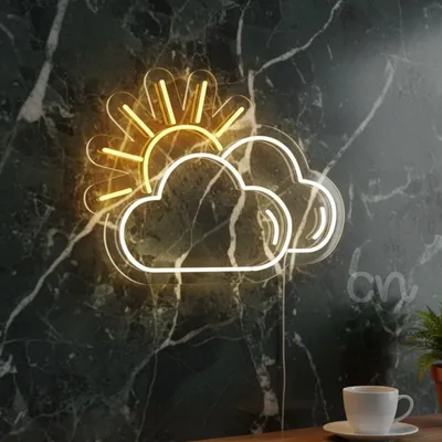 Custom Neon | Neon Flex Sun Cloud Sign | Premium LED Weather Wall Art Decor | 16x24 | Plug-in Neon Flex Design, Inspirational Desk Neon Light, No Battery Durable Sun Cloud Display