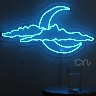 Custom Neon | Neon Flex Crescent Moon Cloud Sign |13x24 inch