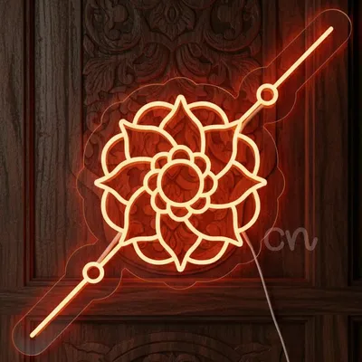 Custom Neon | Rakhi Floral Design Neon Light | Premium Plug-In Festival Decor | 18x18 | Orange | Energy-Efficient LED Sign for Raksha Bandhan, Sibling Gift, Home Wall Art and Celebration Lighting