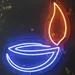 Custom Neon | Traditional Diya Neon Sign with Bright Flame and Elegant Outline | Efficient LED Decorative Wall Light for Homes, Temples, Restaurants, and Festival Events | 21x24 inch | Blue Orange 1