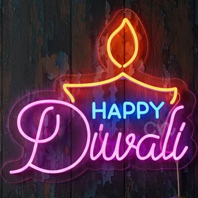 Custom Neon | Happy Diwali Neon Sign | 20x18 inch | Orange Blue Pink