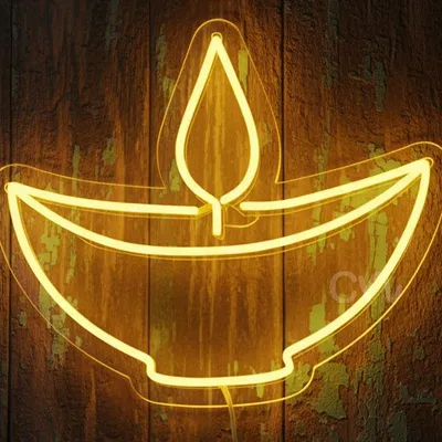 Custom Neon | Traditional Diya Neon Sign | 19x16 inch | Yellow