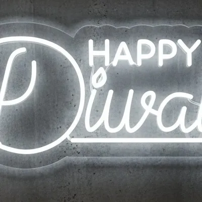 Custom Neon | Happy Diwali Neon Sign | 24x11 inch | White