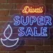 Custom Neon | Diwali Neon Sign with Diya Outline and Bold Festive Lettering | Efficient LED Decorative Wall Light for Shops, Malls, Retail Outlets, and Seasonal Promotions | 24x20 inch | Orange Blue 1