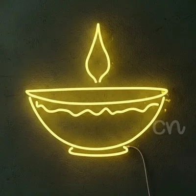 Custom Neon | Traditional Diya Neon Sign | 22x21 inch | Yellow