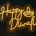 Custom Neon | Happy Diwali Neon Sign with Diya Lamp Outline and Festive Script Design |Efficient LED Decorative Wall Light for Homes,Temples, Restaurants, and Event Venues | 24x17 inch | Yellow 1