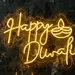 Custom Neon | Happy Diwali Neon Sign with Diya Lamp Outline and Festive Script Design |Efficient LED Decorative Wall Light for Homes,Temples, Restaurants, and Event Venues | 24x17 inch | Yellow 2