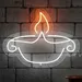 Custom Neon | Traditional Diya Lamp Neon Sign with Radiant Flame Outline Design |LED Decorative Wall Light for Homes, Temples, Restaurants, Shops, and Festival Events | 23x18 inch | Orange White 1