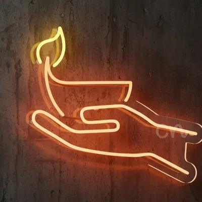 Custom Neon | Diya in Hand Neon Sign | 20x18 inch | Yellow Orange White