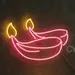 Custom Neon | Diwali Diyas Neon Sign with Twin Lamp Outline Design | Energy-Efficient LED Decorative Wall Light for Homes, Shops, Temples, and Festival Events | 20x14 inch | Red Yellow 1