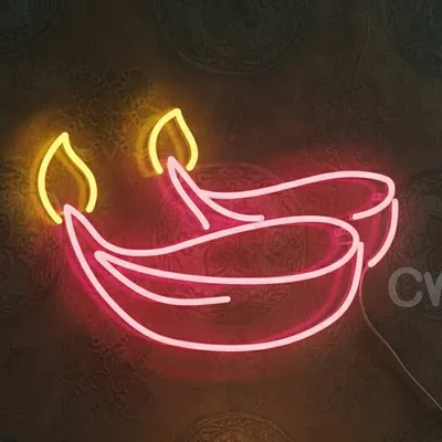 Custom Neon | Diwali Diyas Neon Sign | 20x14 inch | Red Yellow