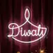 Custom Neon | Diwali Neon Sign with Elegant Diya Lamp Outline and Script Design | Energy-Efficient LED Decorative Wall Light for Homes, Shops, Offices, and Festival Events | 20x18 inch | White 1