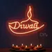 Custom Neon | Diwali Neon Sign with Traditional Diya Outline Design | Energy-Efficient LED Decorative Wall Light for Festivals, Homes, Shops, and Events | 20x16 inch | Orange 1
