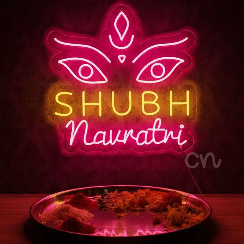 Custom Neon | Shubh Navratri Neon Sign | 24x24 inch | Yellow Pink