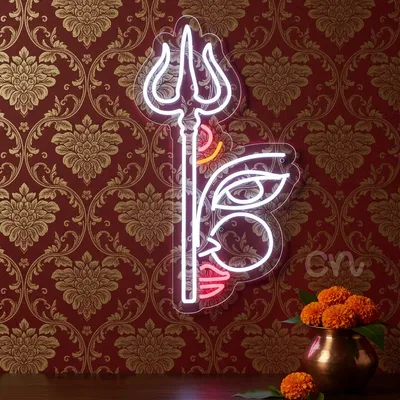 Custom Neon | Goddess Durga Face with Trident Neon Sign | 14x25 inch | Pink Orange White