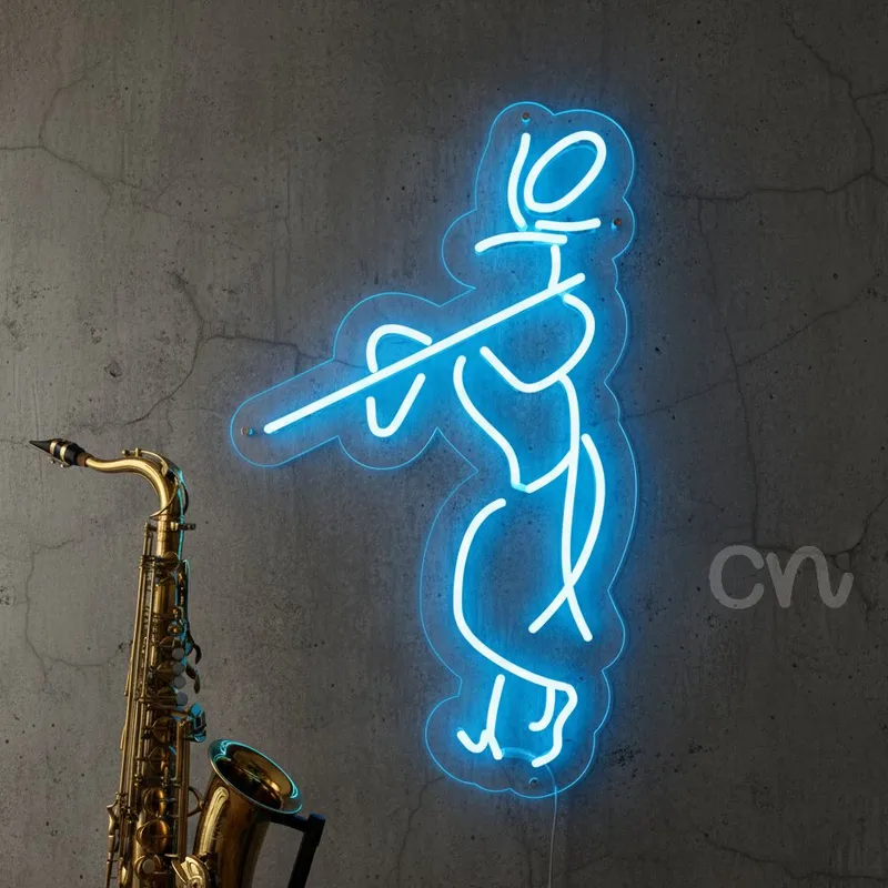 Custom Neon | Flute Player Neon Sign | 15x26 | Blue