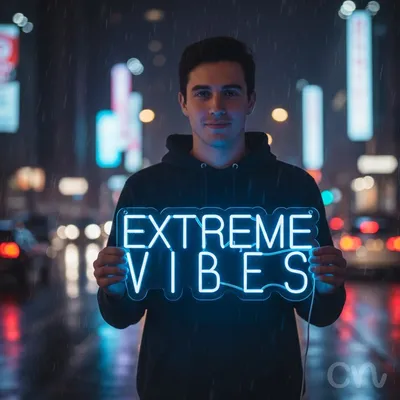 Custom Neon | Extreme Vibes Neon Sign | 11x24 | Ice Blue Neon Sign for Modern Decor