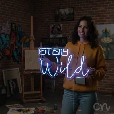 Custom Neon | Stay Wild Neon Sign | 14x24 | Blue Neon Sign for Bedroom Wall Decor
