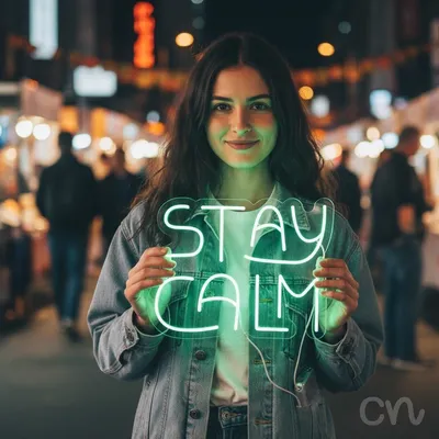 Custom Neon | Stay Calm Neon Sign | 19x24 | Green Neon Sign for Home Decor and Office