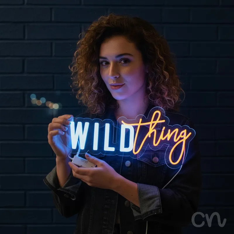 Custom Neon | Wild Thing Neon Sign | 12x25 | Ice Blue Warm Orange Neon Sign