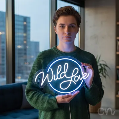 Custom Neon | Wild Love Neon Sign | 16x24 | Ice Blue Warm White Colors