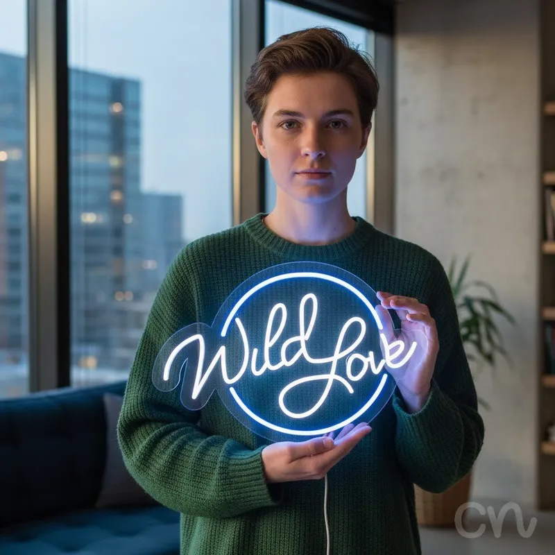 Custom Neon | Wild Love Neon Sign | 16x24 | Ice Blue Warm White Colors