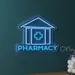 Custom Neon | Pharmacy Neon Sign with Medical Building and Cross Outline | 18x22 | Blue 2