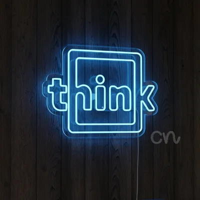 Custom Neon | THINK Word Sign with Modern Box Outline | Energy-Efficient and Durable LED Wall Light | Inspirational Décor for Homes, Offices, and Creative Studios | 24x17 | Blue White
