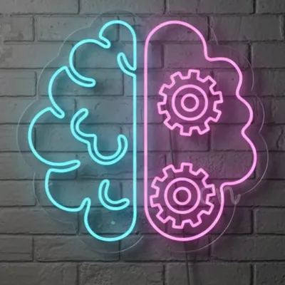 Custom Neon | Brain & Gear Neon Sign | Plug-in LED Neon Flex | Motivational Wall Decor for Bedroom, Home, Office, Cafes, and Events | Durable Electric Neon Sign | 28x27 | Pink & Blue