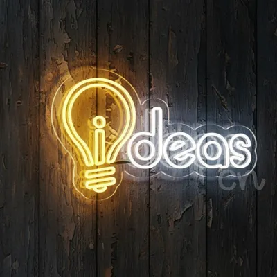 Custom Neon | Neon Flex IDEAS Sign with Bulb Design | Premium LED Motivational Wall Art Decor | 27x16 | Plug-in Neon Flex Display, Inspirational Desk Neon Light, No Battery Durable Ideas Sign