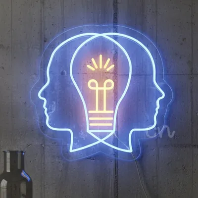 Custom Neon | Neon Flex Teamwork Brain Sign | Premium LED Collaboration Wall Art Decor | 24x23 | Plug-in Neon Flex Design, Inspirational Office Neon Light, No Battery Durable Teamwork Sign