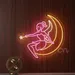 Custom Neon | Neon Flex Fairy on Crescent Moon with Wand | Premium LED Pink Yellow Wall Art | 30x30 | Glowing Moon Fairy Sign, Plug-in Neon Flex Design, Bedroom Party Home Fairy Decor 1