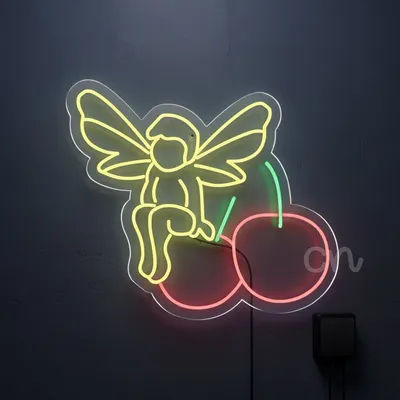 Custom Neon | Neon Flex Fairy on Cherry Sign | 30x26 | Yellow Glow