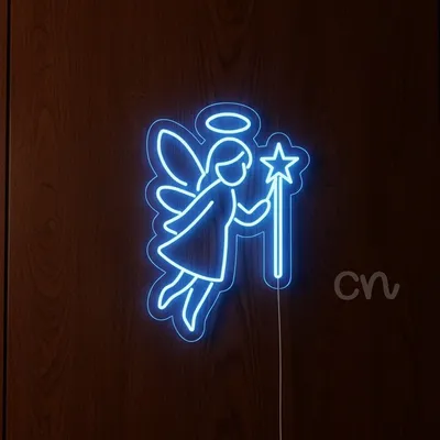 Custom Neon | Neon Flex Fairy Sign with Halo and Wand | 17x24 | Blue Neon