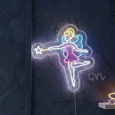 Custom Neon | Fairy Neon Sign Pink Blue LED | Neon Flex Fairy Decor Sign | Plug in Neon Sign Fairy for Wall Mount and Shop Decoration | Energy Efficient Decorative LED Neon Sign | 24x25