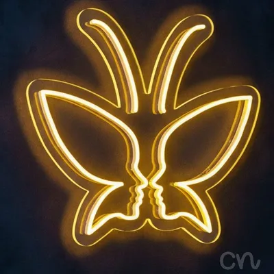 Custom Neon | Butterfly with Faces Neon Sign | 24x23 Inches | Yellow Neon Light