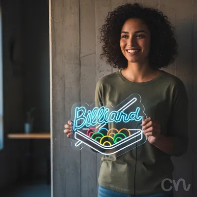 Custom Neon | Billiard Neon Sign | 23x28 | Ice Blue and Multicolor Neon Sign