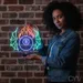 Custom Neon | 8 Ball with Flames Neon Sign | 27x28 | Purple, Orange, Green 1
