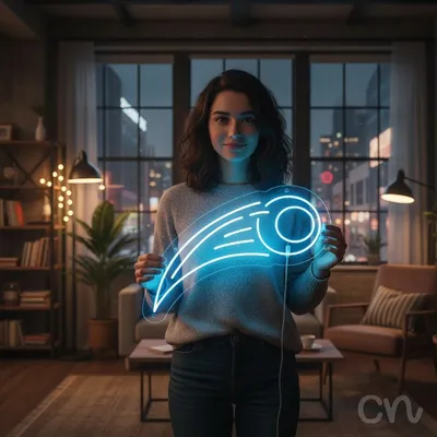 Custom Neon | Comet Design Neon Sign | 22x30 | White and Blue Neon Sign for Wall Decor