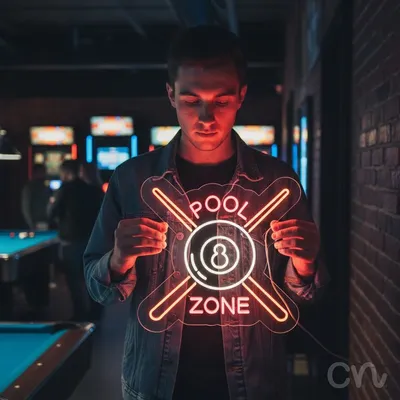 Custom Neon | Pool Zone Neon Sign | 23x24 | Pink Orange | Bright Neon Bar Party Decor