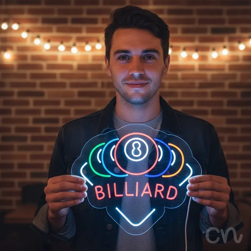 Custom Neon | Billiard Neon Sign | 24x28 Encased | Green Blue Red Purple Orange