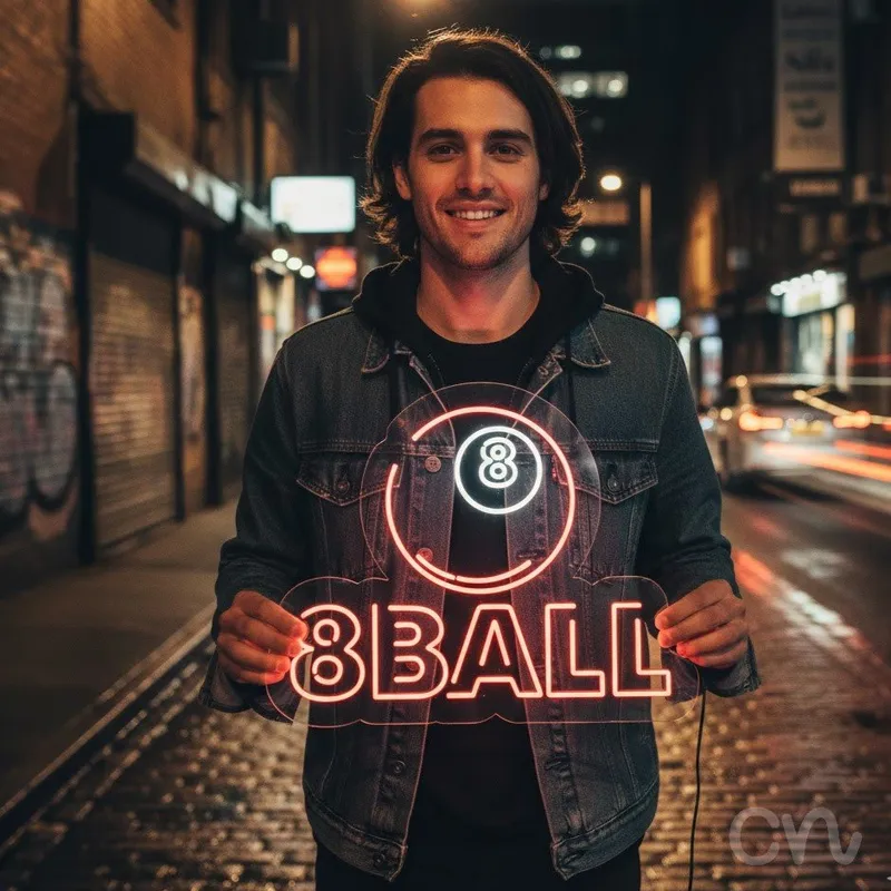 Custom Neon | 8ball Neon Sign | 24x30 Inches | Pink Neon Light for Room Decor