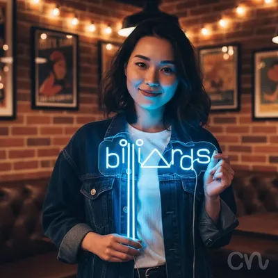 Custom Neon | Billrds Neon Sign | 28x28 | Ice Blue Neon Sign for Bars and Game Rooms