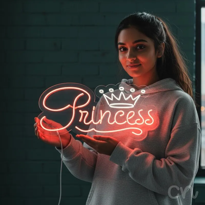 Custom Neon | Princess Neon Sign | 16x34 | Hot Pink Neon Light for Bedroom and Decor