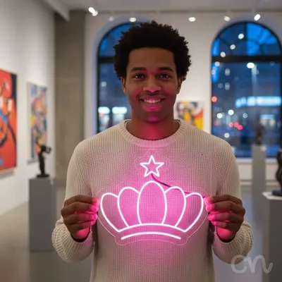 Custom Neon | Crown with Star Neon Sign | 24x28 | Hot Pink