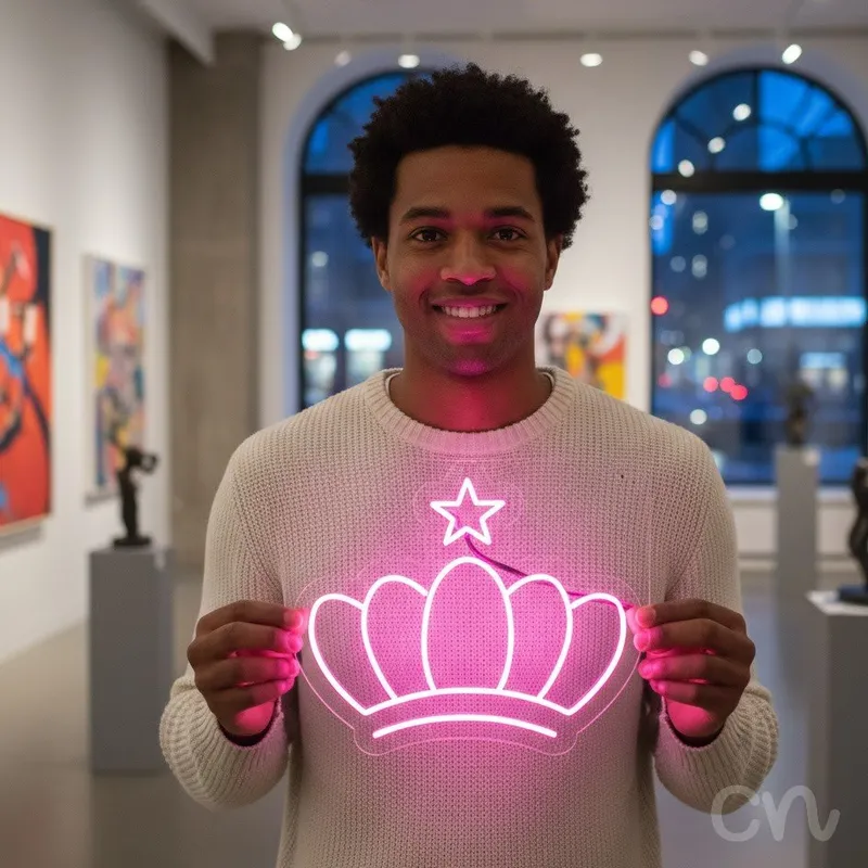 Custom Neon | Crown with Star Neon Sign | 24x28 | Hot Pink