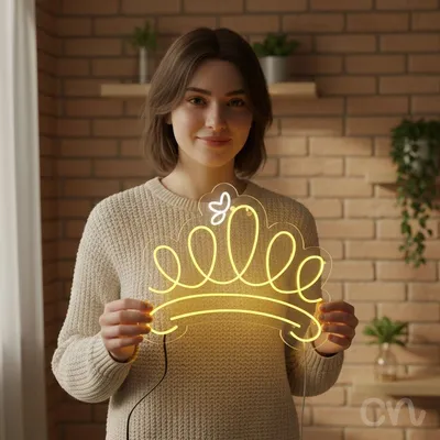 Custom Neon | Crown Design Neon Sign | 27x32 | Yellow | Elegant Home Office Decor