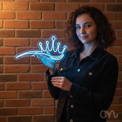 Custom Neon | Crown Design Neon Sign | 17x36 | Ice Blue Neon Sign for Bar, Room Decor